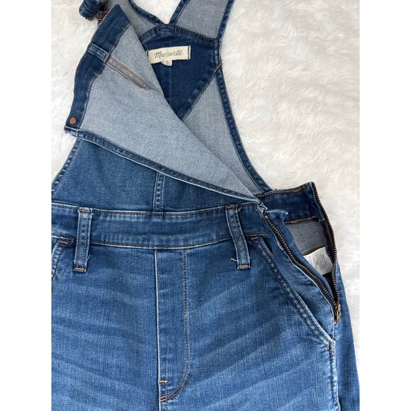 Madewell Denim Overalls Medium Wash Distressed Knees size ziper  Medium - Picture 7 of 10